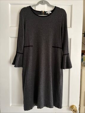 Calvin Klein Dark Gray Midi Shift Dress with Bell Sleeves Size L
